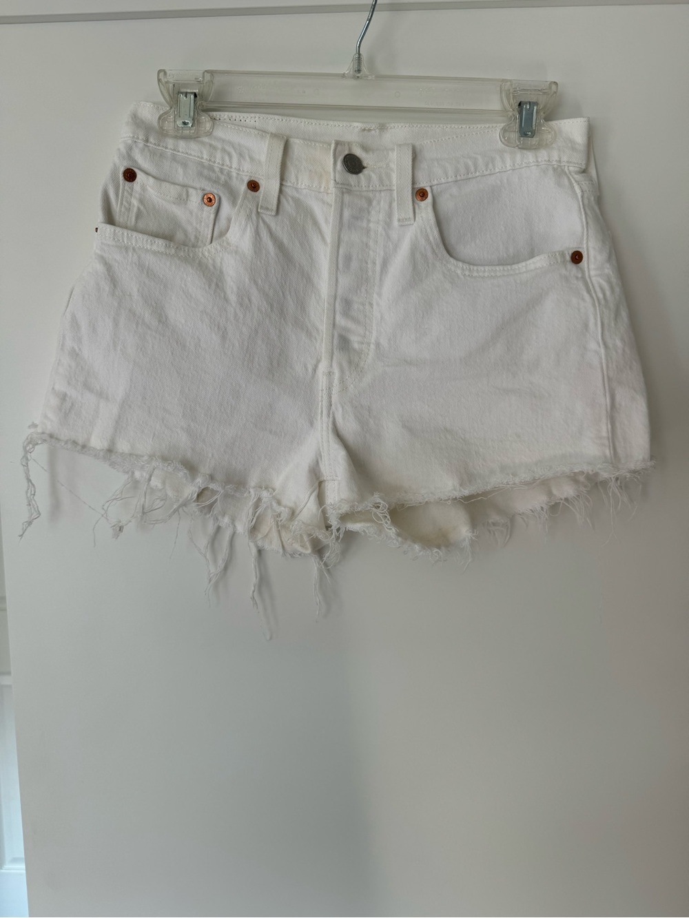 Levi's White Denim High-Waisted Shorts